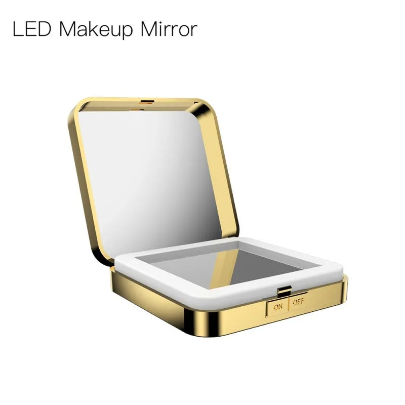 Makeup mirror with magnification section and adjustable warm cold LED lighting in black or white