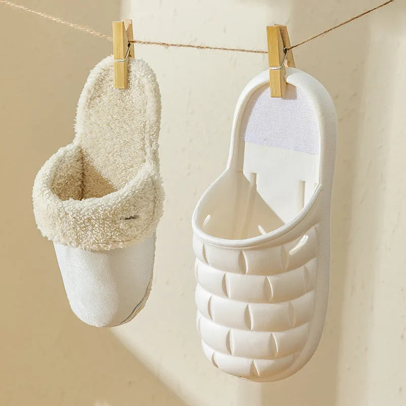 Women's EVA plush house slippers with detachable sleeves in pink, showing slip-on and overshoe wearing modes