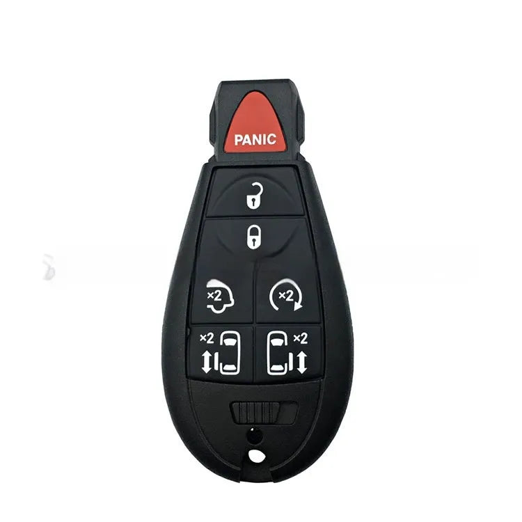 White plastic replacement key shell for Dodge and Chrysler cars, shown with dimensions 85mm by 42mm.