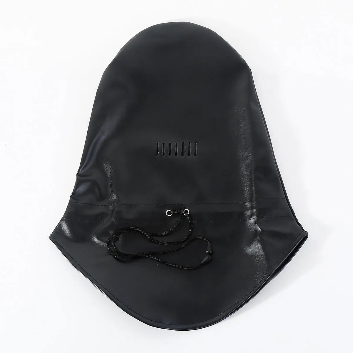 Black leather breathable mask with adjustable headgear straps
