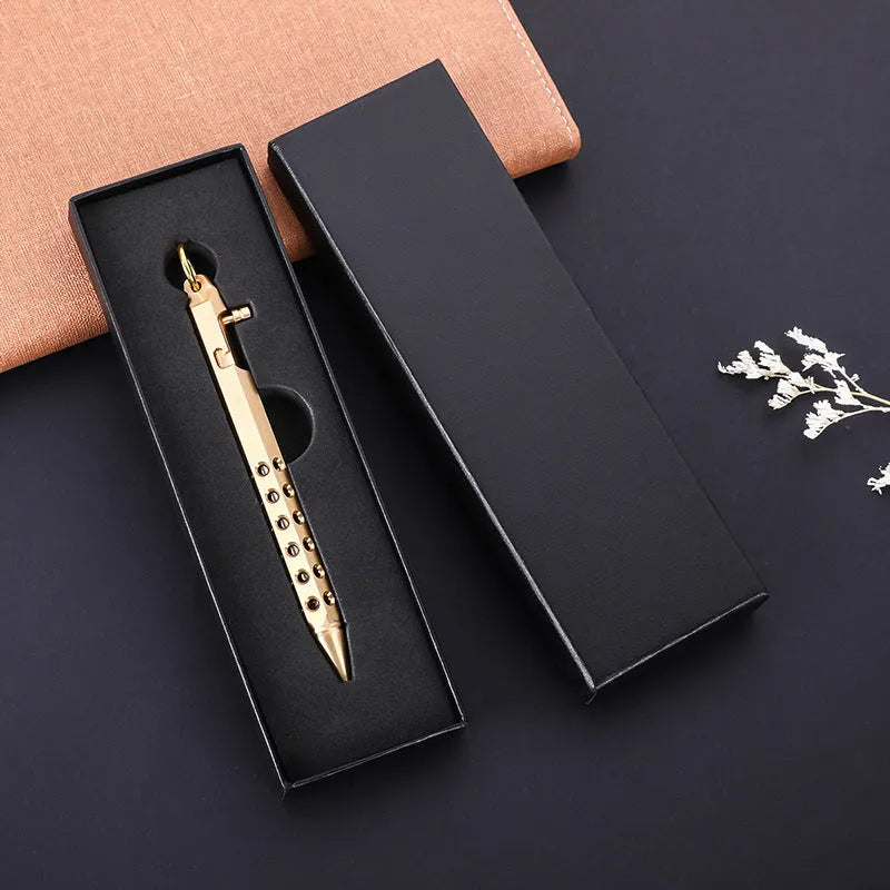 Brass hexagonal bolt-action rollerball pen with six-faceted barrel and 0.5mm tip