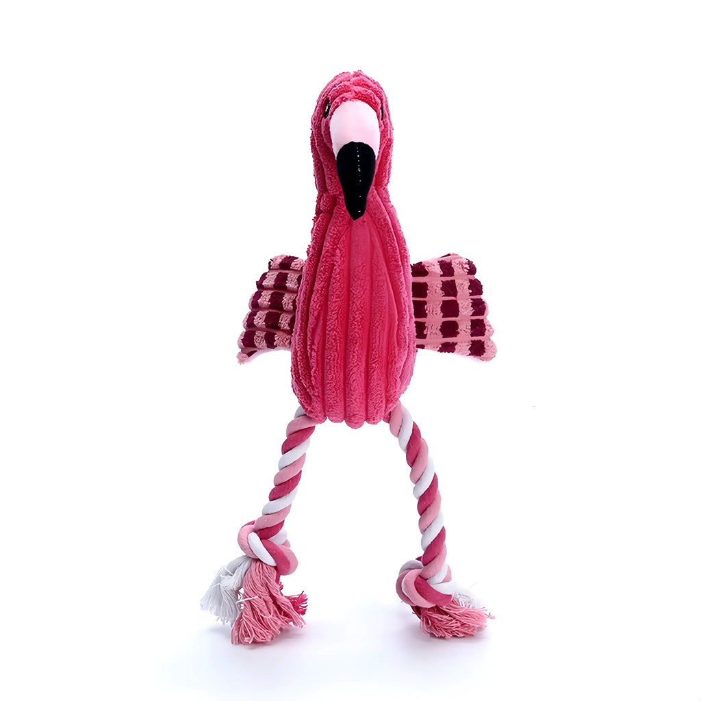 Pink corduroy animal-shaped squeaky plush dog toy on a plain background