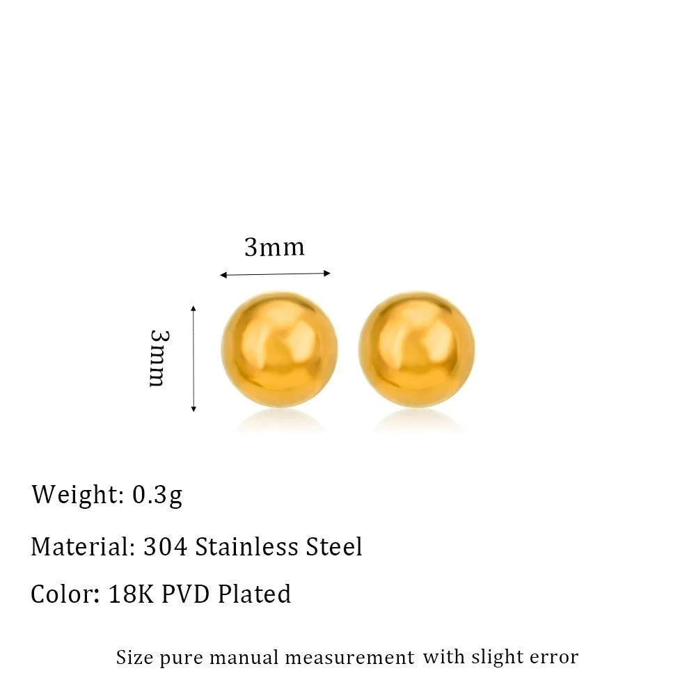Stainless steel ball stud earrings in geometric round design with gold electroplating