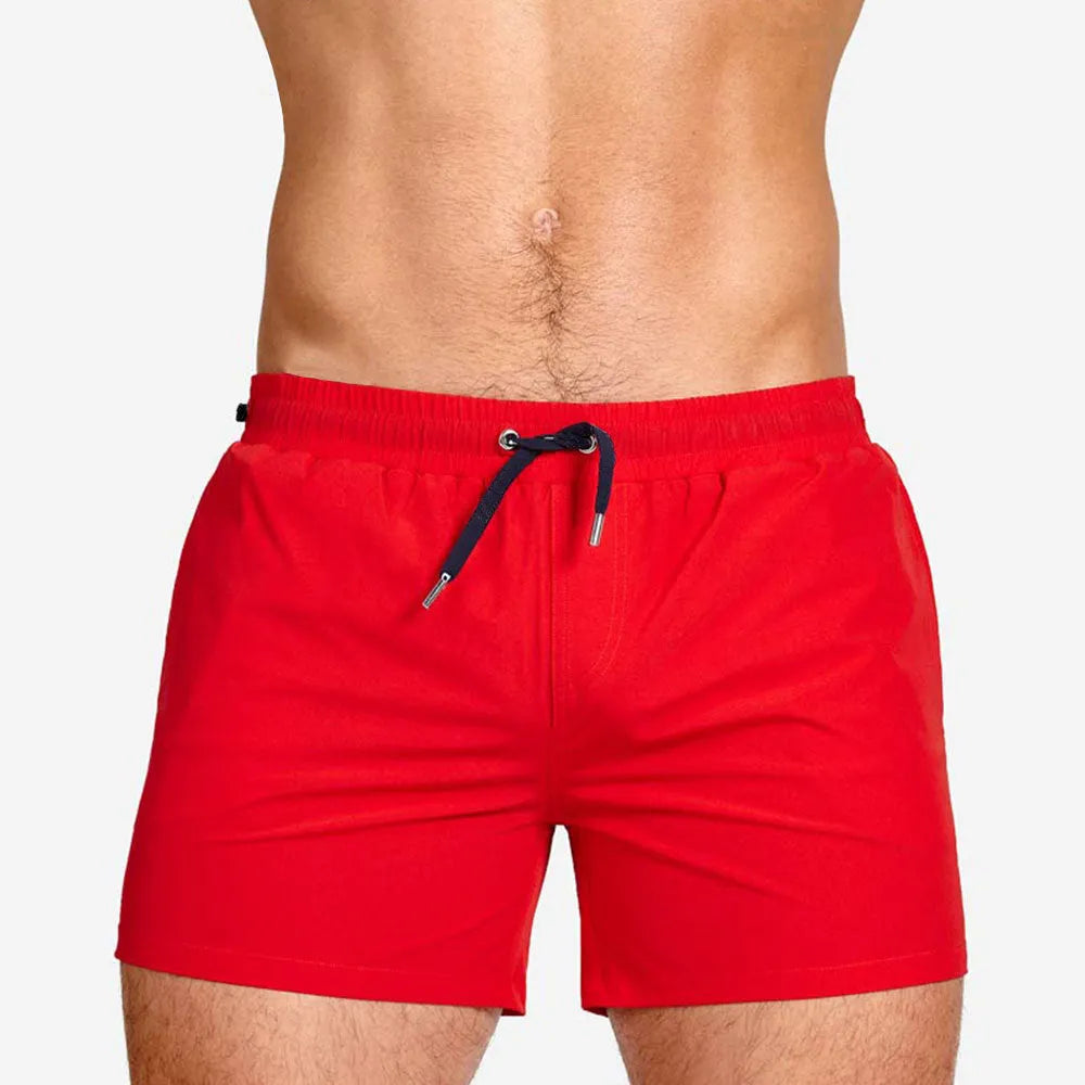Men's mesh lining sports shorts in Army Green, quick-dry polyester for swimming and fitness
