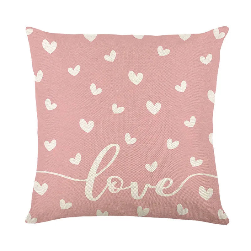 Red and white plaid heart print on a square pillow cover for Valentine's Day decoration.