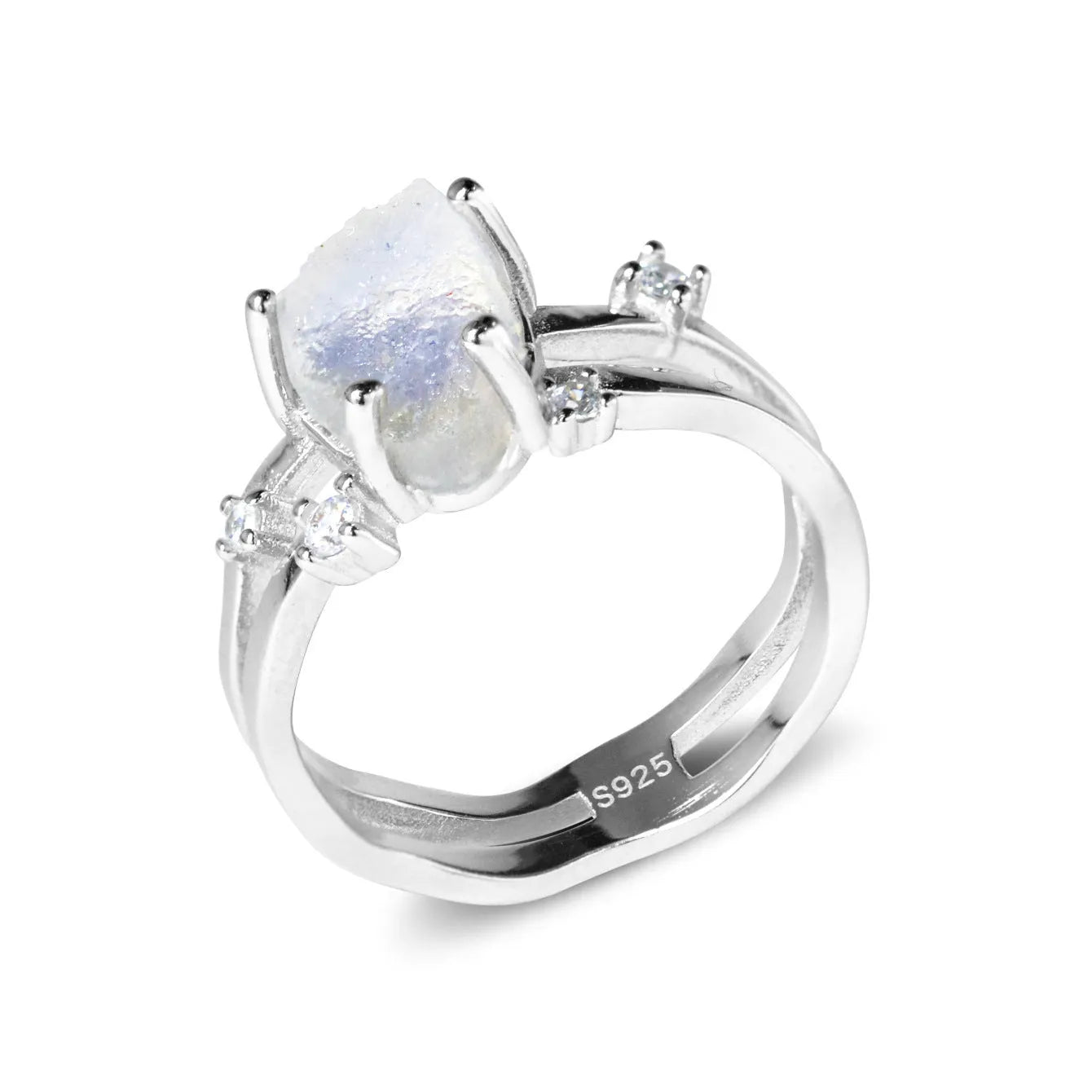 S925 sterling silver irregular triangle ring with moonstone in choice of white, yellow or rose gold plating