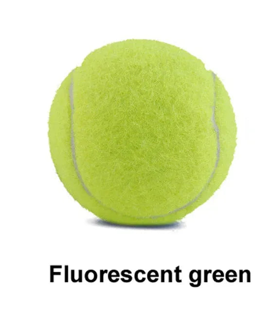 Colourful 6.3cm diameter rubber dog tennis ball toy in blue, green, pink, and red on a white background.
