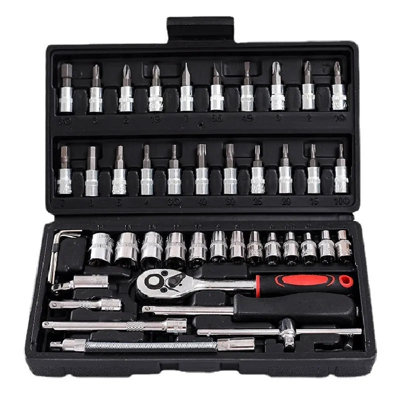 Chromium vanadium steel socket ratchet wrench set for home and auto repair work