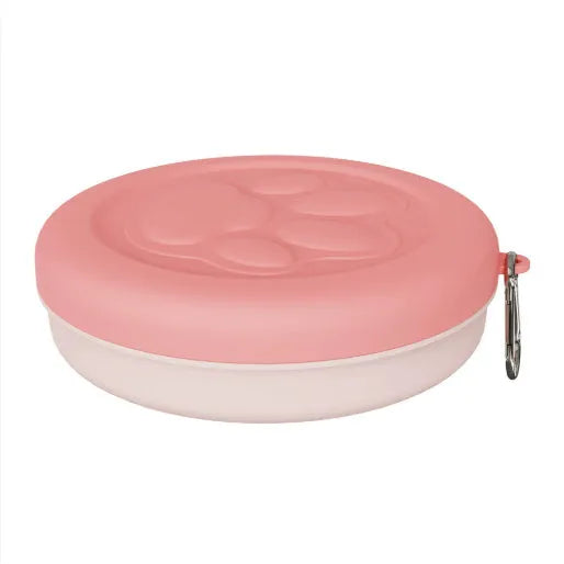 Collapsible silicone dog travel bowl in pink and green colour options