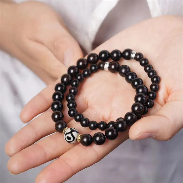 Ebony wood Tibet beads bracelet with 8mm diameter and two-circle retro design
