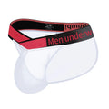 Men's transparent ice silk breathable briefs in red, black, or white with a large V gradient high fork design.