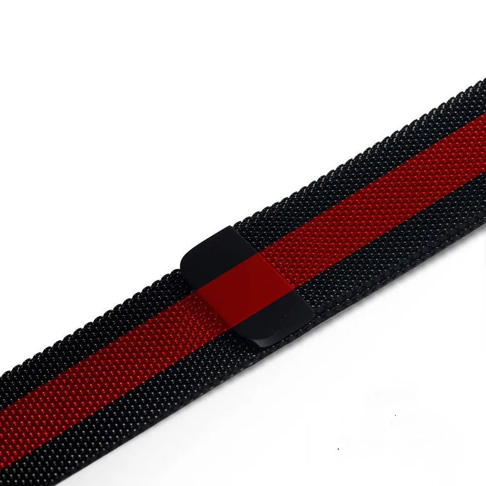 Stainless steel watch strap showing silver, black, gold, and rose gold colour options