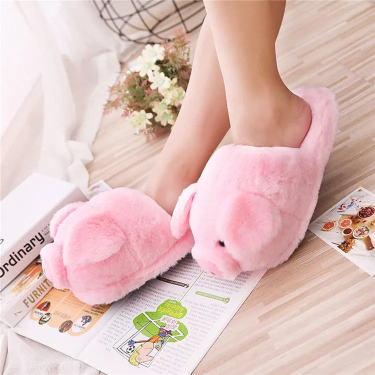 Pink pig-shaped floor slippers with plush exterior and PP cotton filling