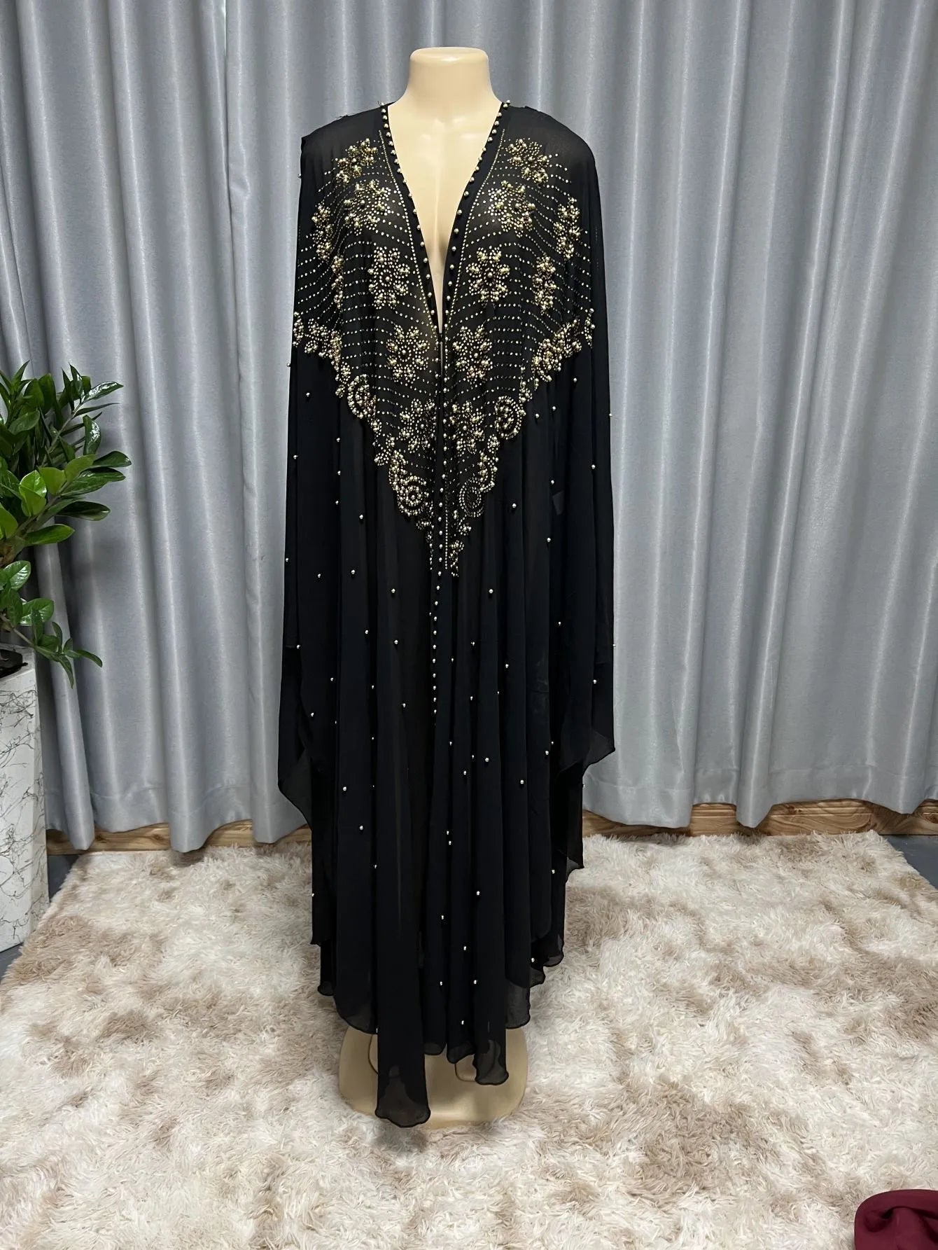 Muslim style chiffon shawl with rhinestone beading in purple colour