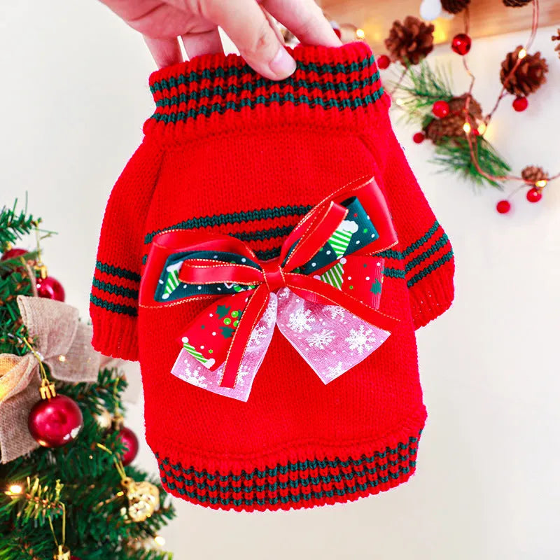 Green polyester dog Christmas jumper showing knitted sweater design for festive seasonal wear