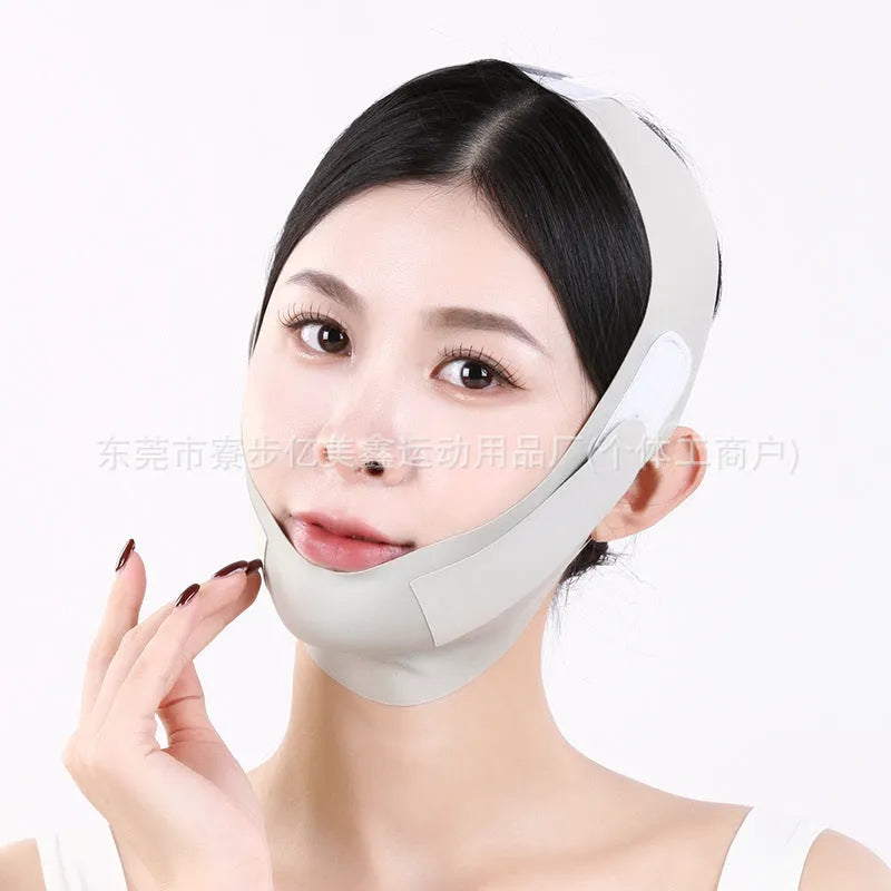 Small V face shaping mask in green and purple graphene fabric for facial lifting and tightening
