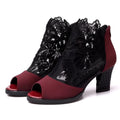 Lucyever women's black lace gladiator sandals with square heel and zip closure