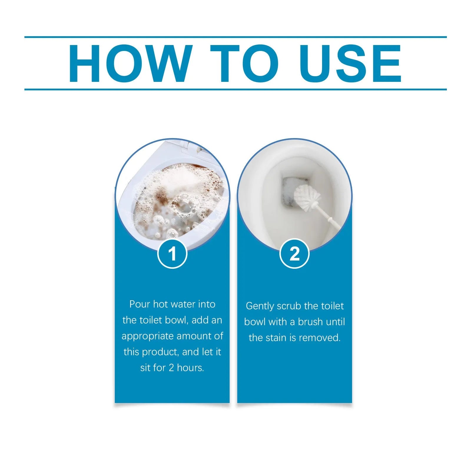 Toilet cleaning powder sachets for descaling and stain removal with sodium bicarbonate and citric acid formula
