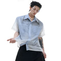 Blue and white gradient short-sleeve loose fit casual shirt for summer.
