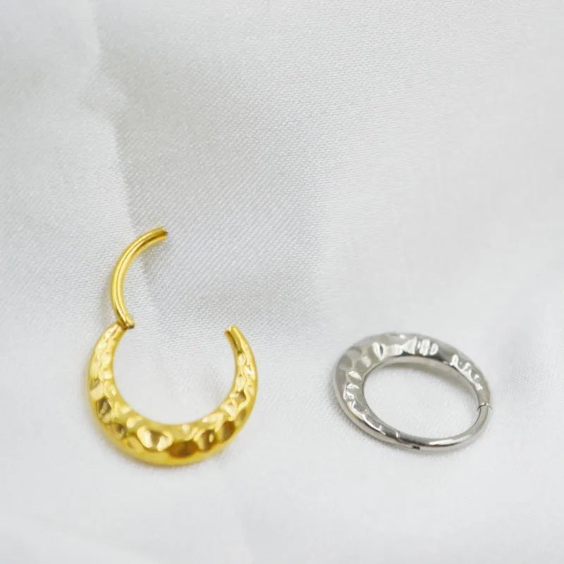 Titanium alloy nose ring with concave-convex carving design in gold or silver colour
