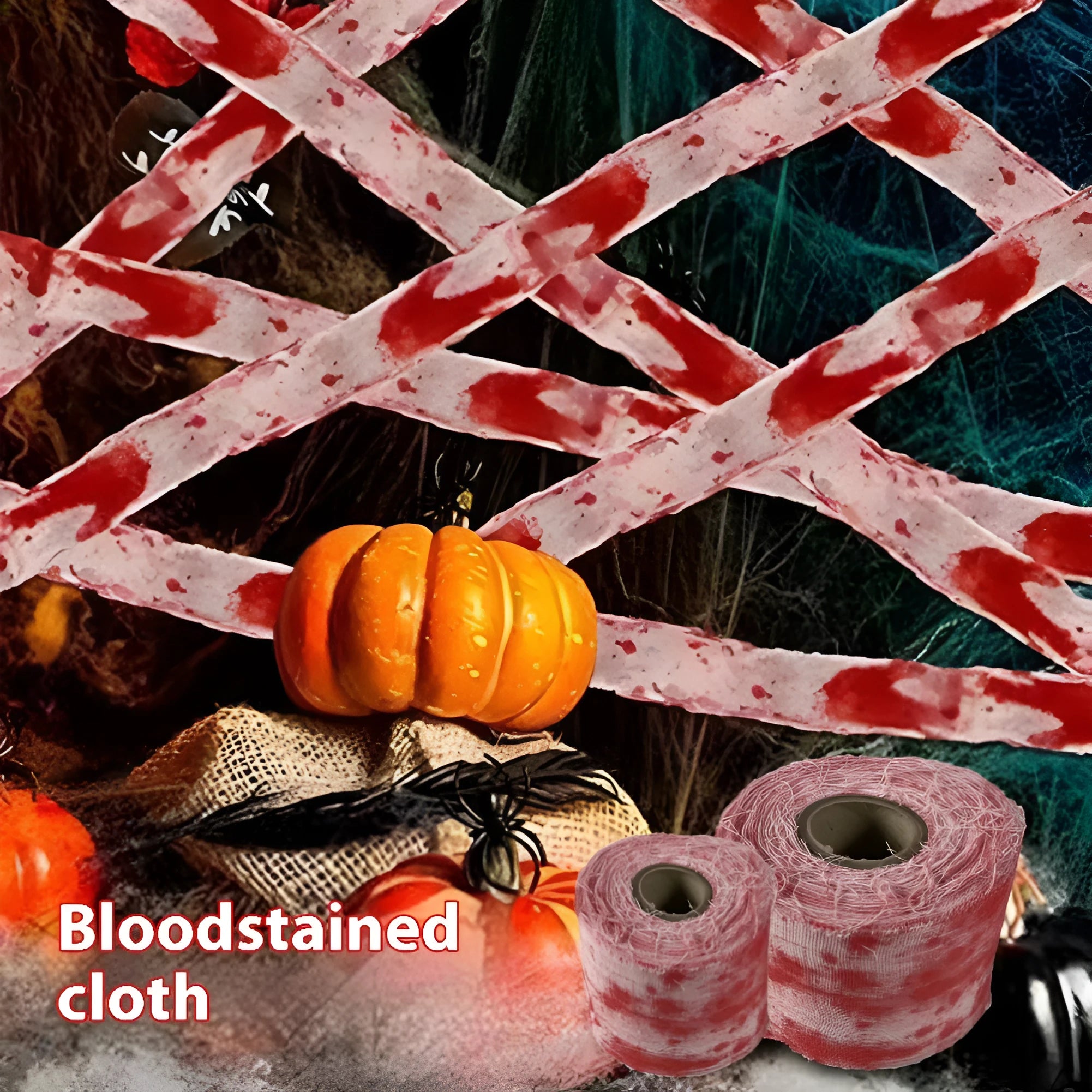 Halloween horror bandage in polyester fabric with 8cm width showing bloody red colour variation