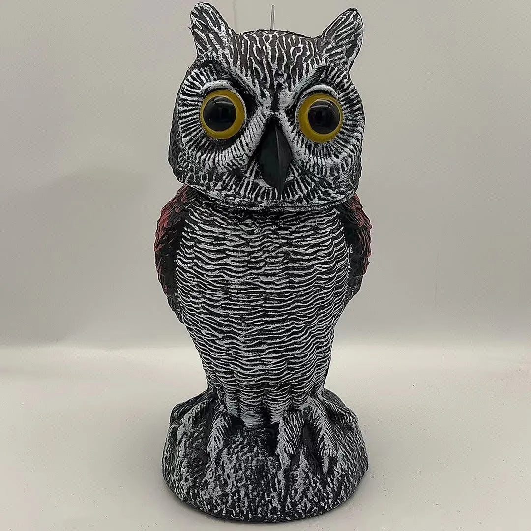 Artificial owl bird deterrent decoy with realistic features for outdoor garden use