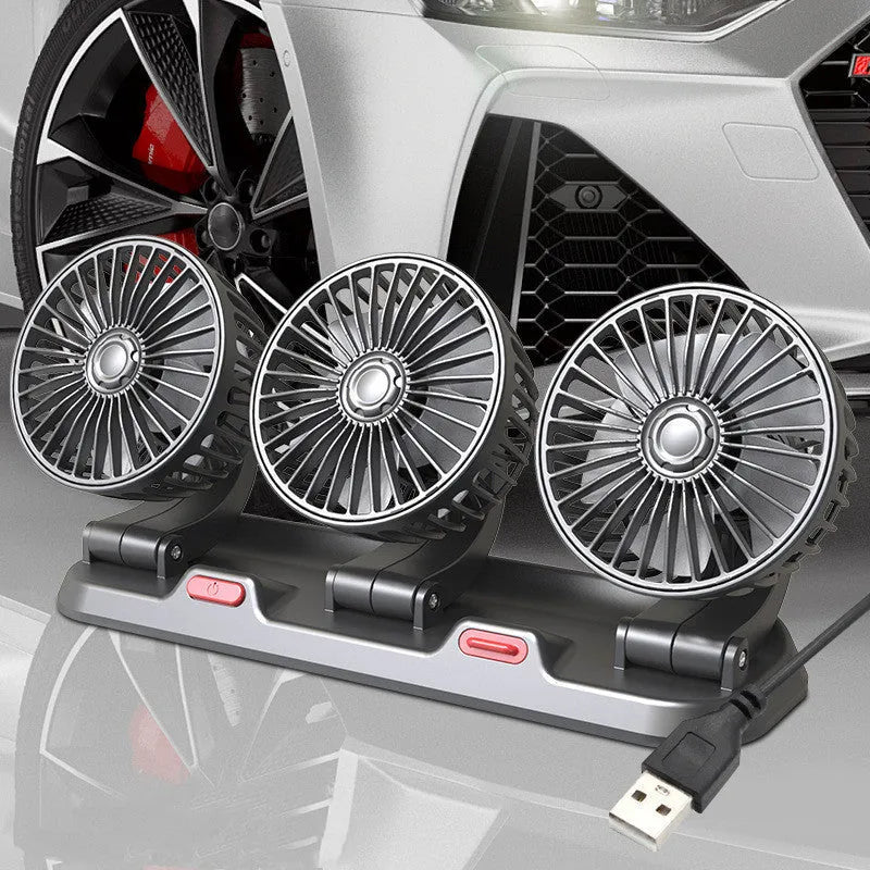 Automotive three head electric cooling fan with long cable for car or van use.
