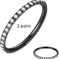 Stainless steel seamless nose ring with diamond detail showing multiple colour finishes and size options