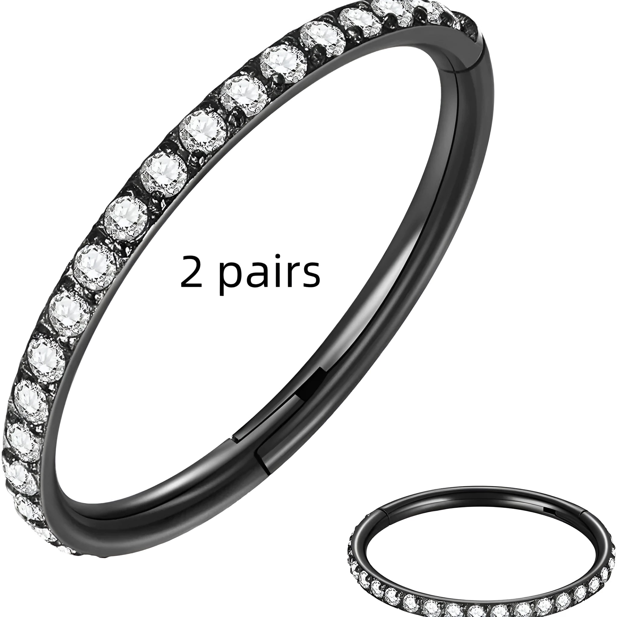 Stainless steel seamless nose ring with diamond detail showing multiple colour finishes and size options