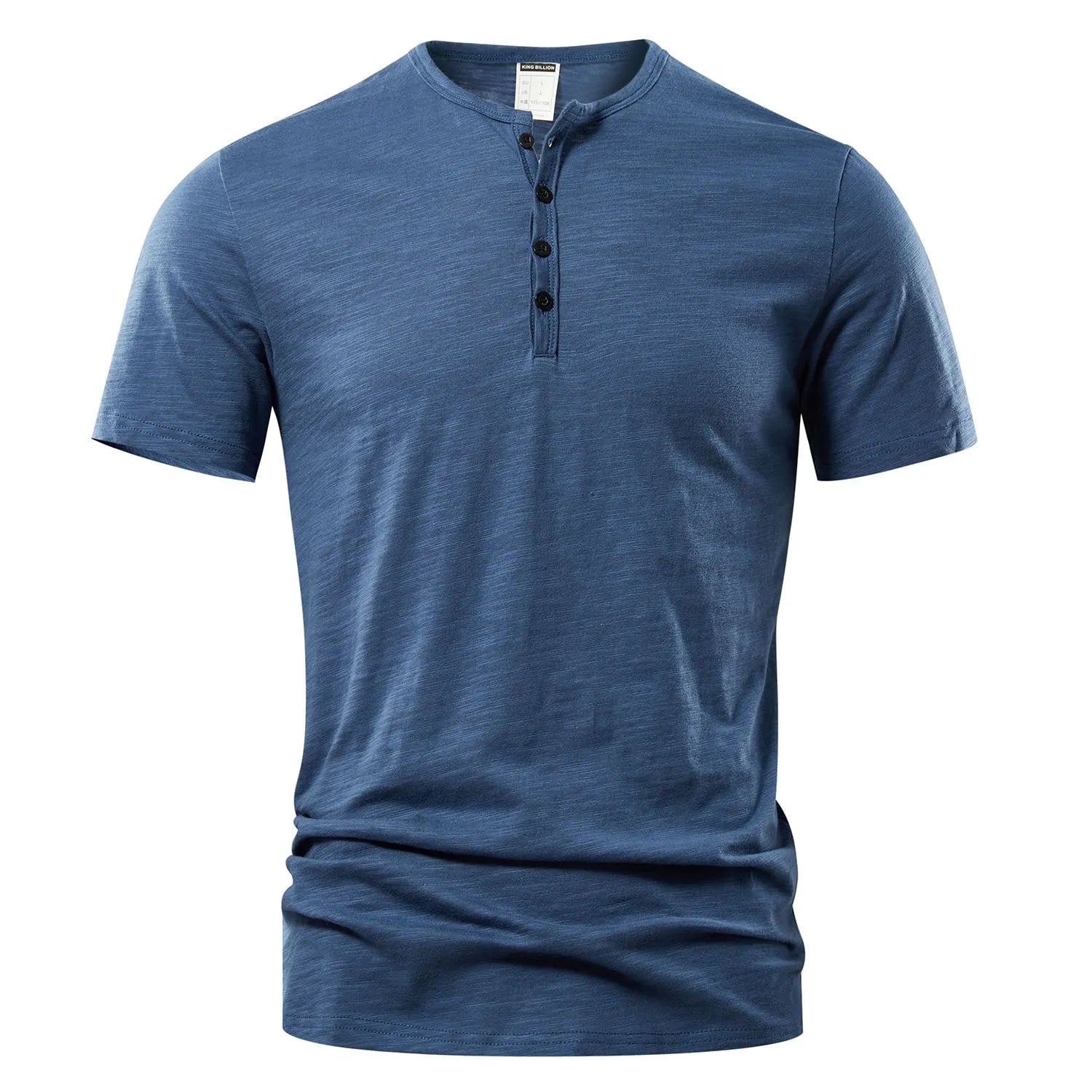 Men's solid colour slub cotton short sleeve T-shirt on a hanger, showing classic British style.