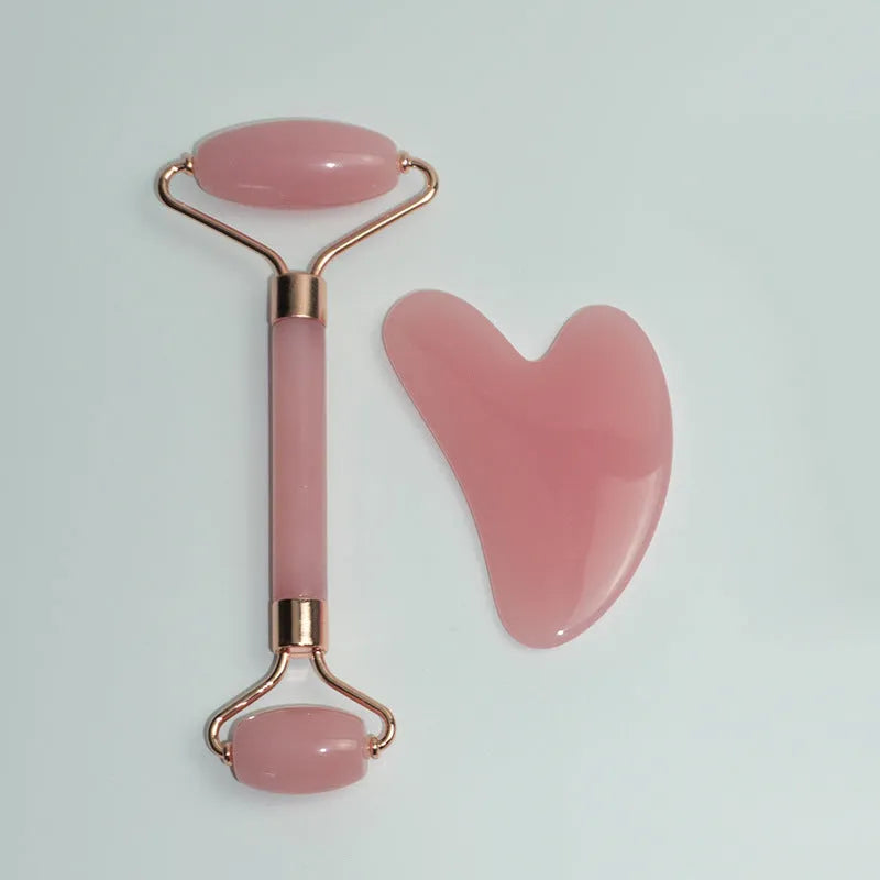 Stainless steel facial massage board set with heart-shaped eye tool and double-head roller