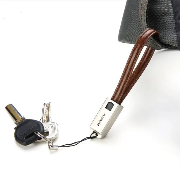 Short 20cm leather-finish USB charging cable with Apple Lightning connector in three colour options