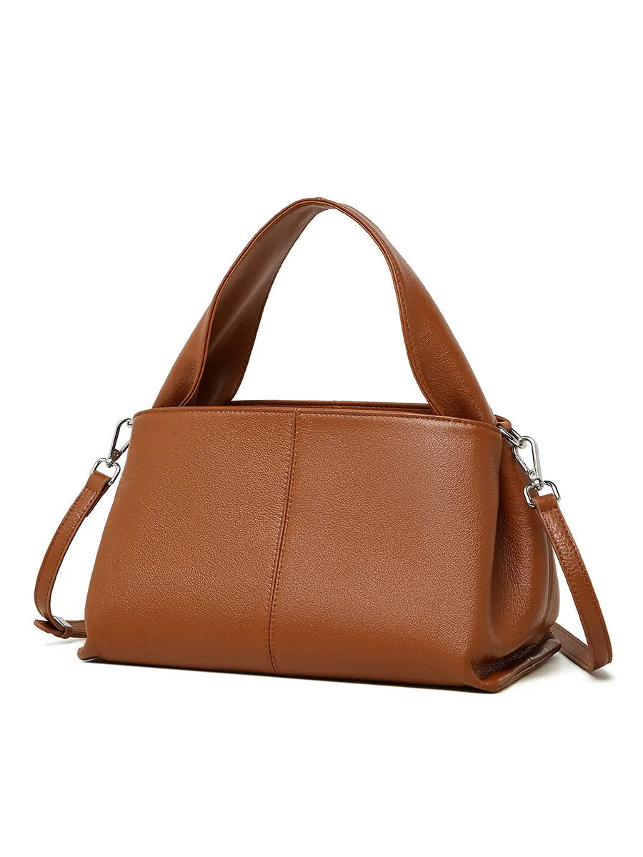 Genuine cowhide leather women's messenger bag in solid colour with double shoulder straps