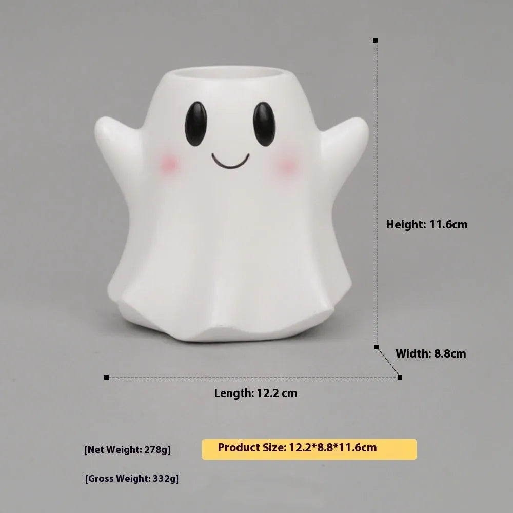 Hand-painted Halloween resin decoration cartoon flower pot in bandage zombie, ghost, Frankenstein, and death skull designs.