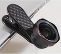 Mobile phone wide-angle and macro lens set with clip attachment in black, silver, or rose gold