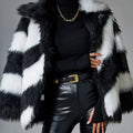 Women's faux fur coat with contrast colour lapels and detachable fur collar in picture colour option