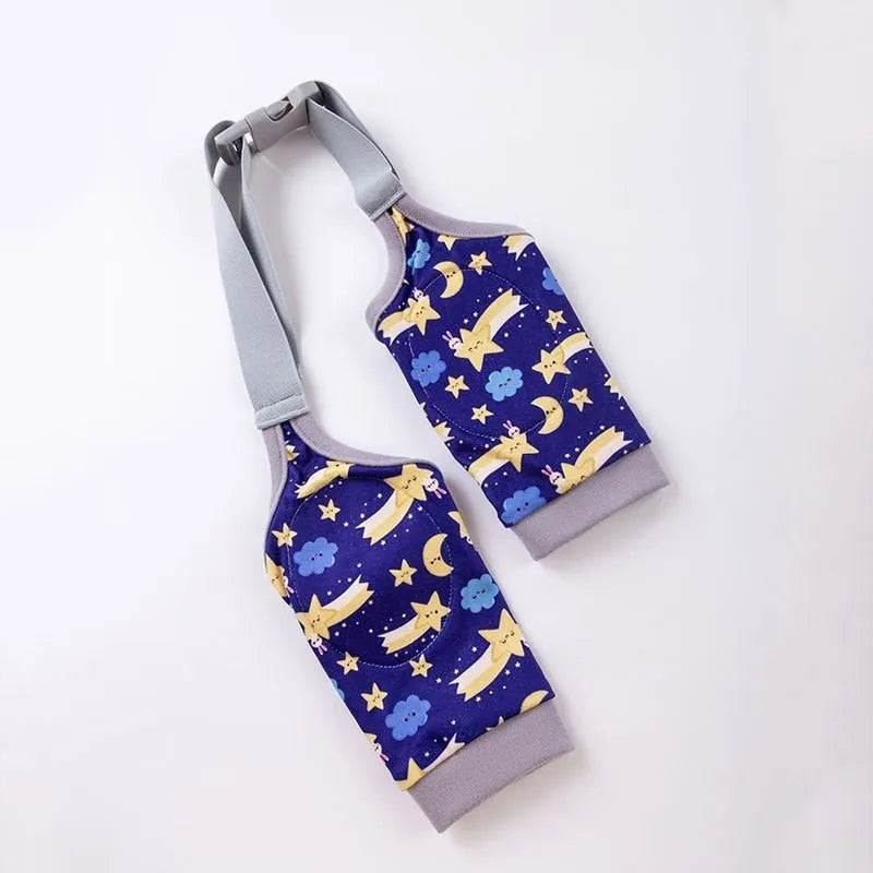 Blue dog elbow support wrap with extra padding and matching scarf on medium-sized dog