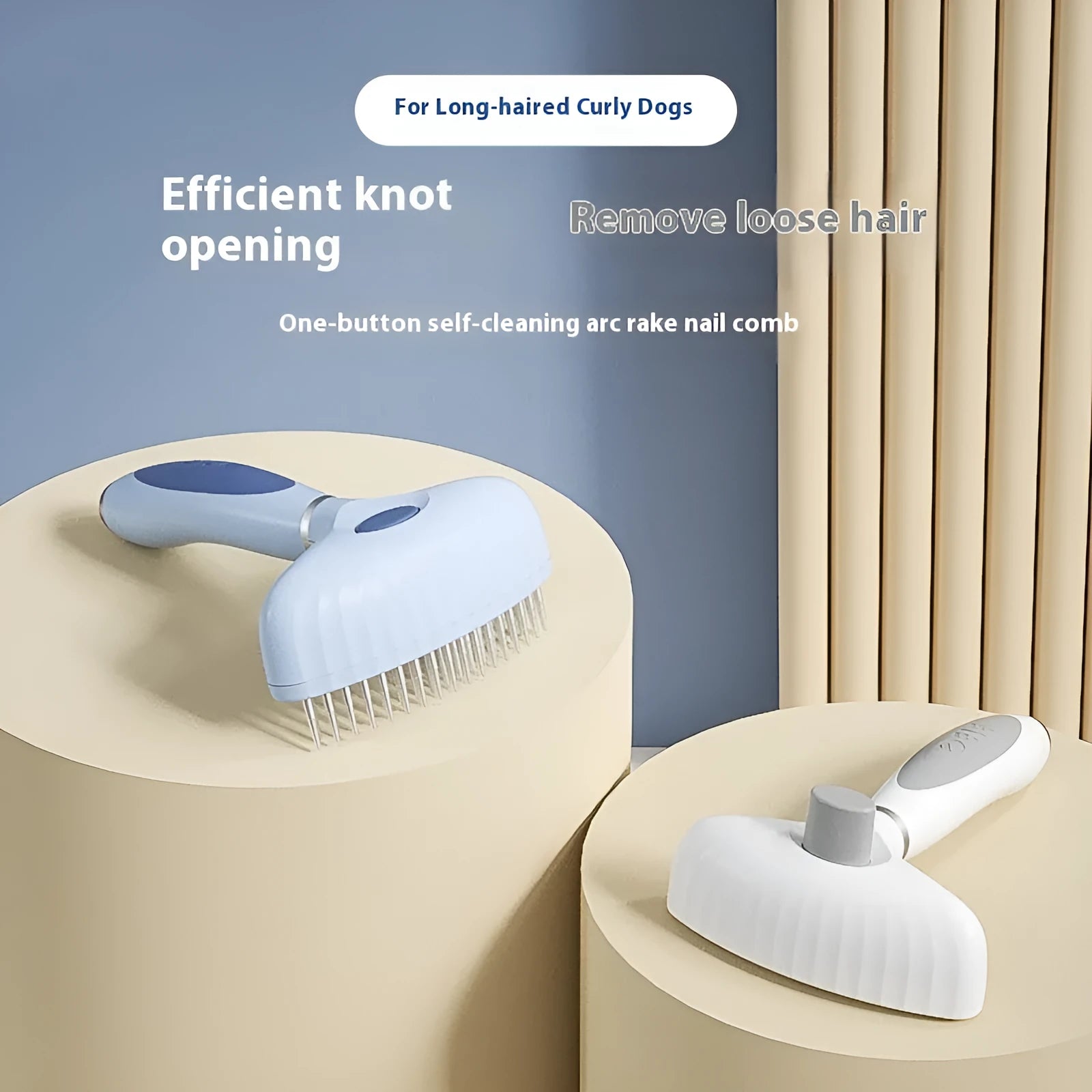 Azure Light Blue stainless steel double-row dog grooming comb for de-shedding