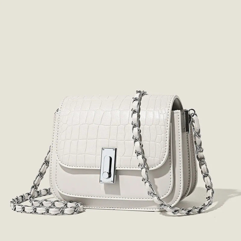 Women's fashion chain shoulder bag in soft PU with crossbody strap and sandwich pockets