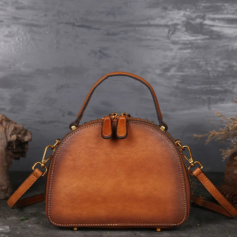 Vintage suede cowhide leather handbag with multiple internal compartments in Graphite Ash colour