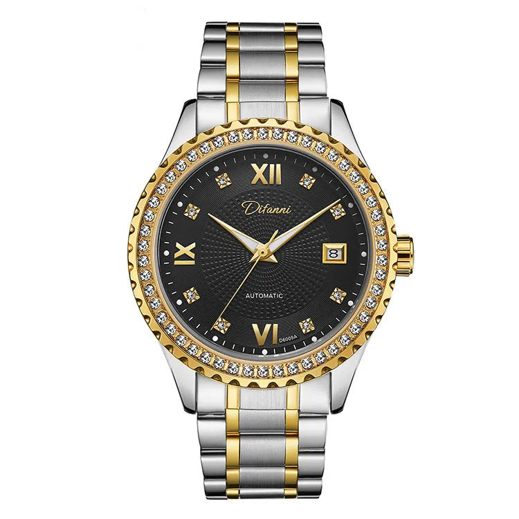 Men's automatic mechanical watch with luminous hands in gold or silver 13mm business case