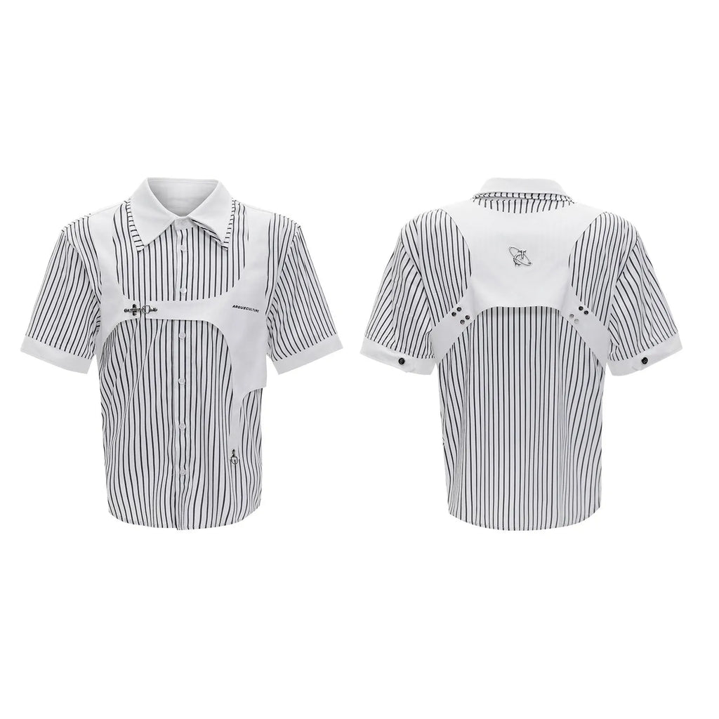 Men's striped cotton shirt with double lapel collar in black and white colour options