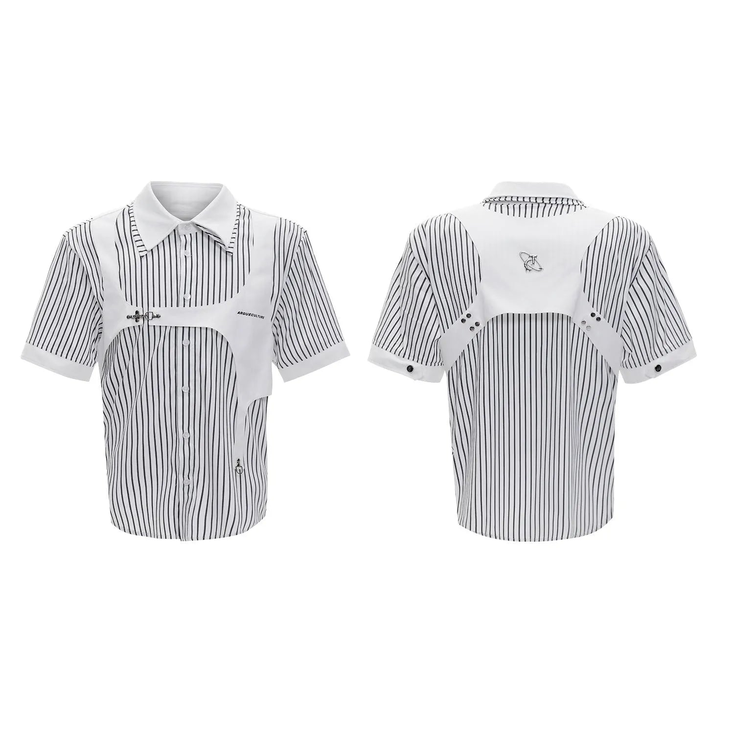 Men's striped cotton shirt with double lapel collar in black and white colour options