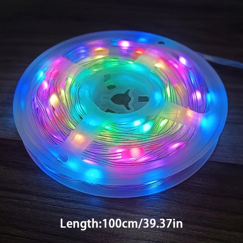 10-metre LED party light string with 100 multi-colour bulbs showing multiple lighting modes