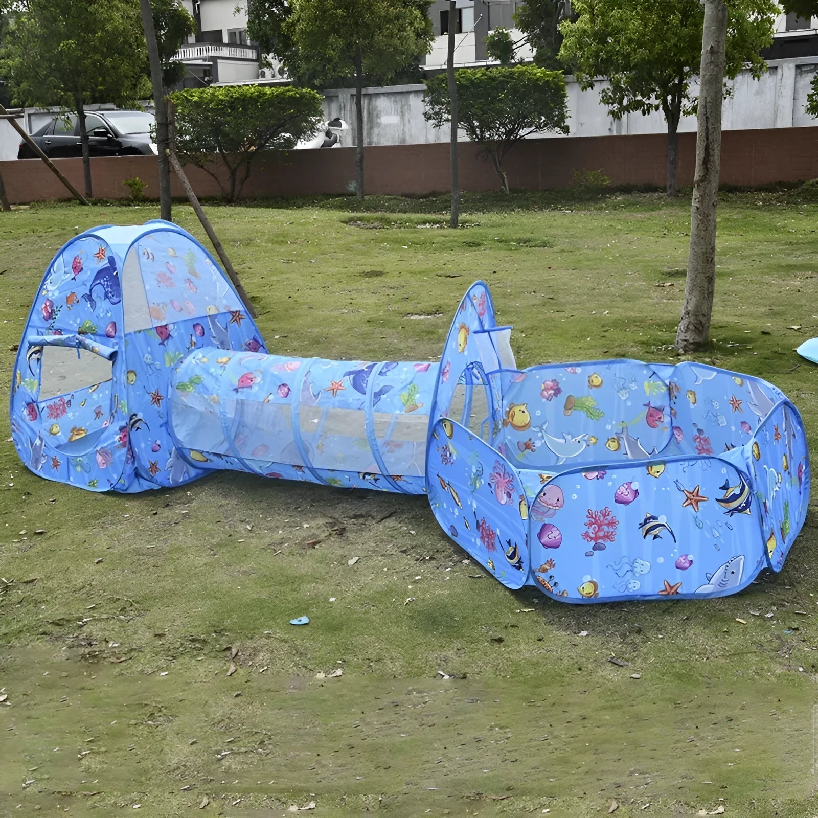 Three-in-one children's cartoon tent with tunnel and ball pool in marine themes for girls aged 4-6
