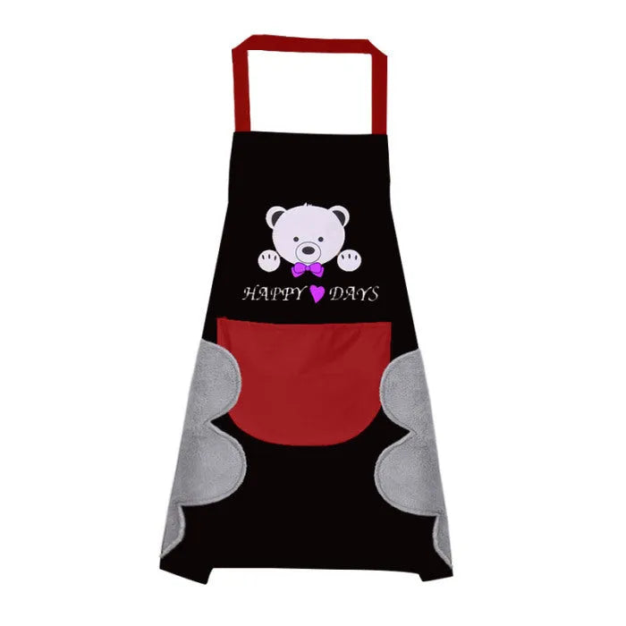 Sleeveless waterproof kitchen apron in coral velvet, shown in multiple colour options.