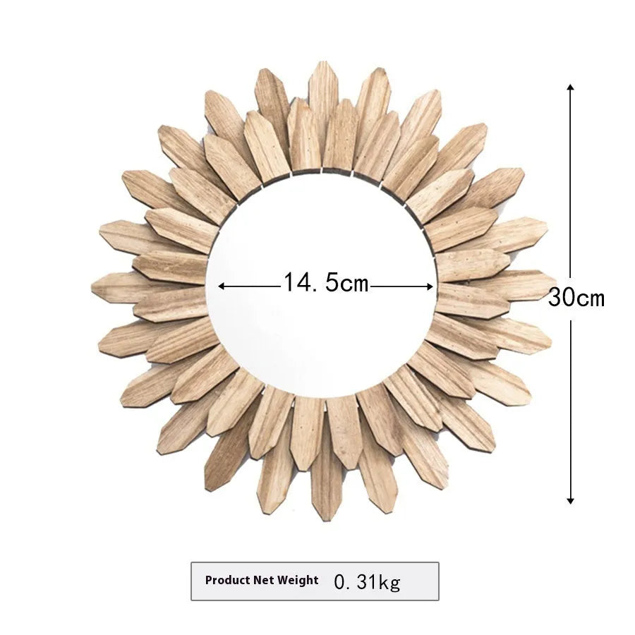 European-style solid wood hanging mirror with a baked colour finish on a wall.