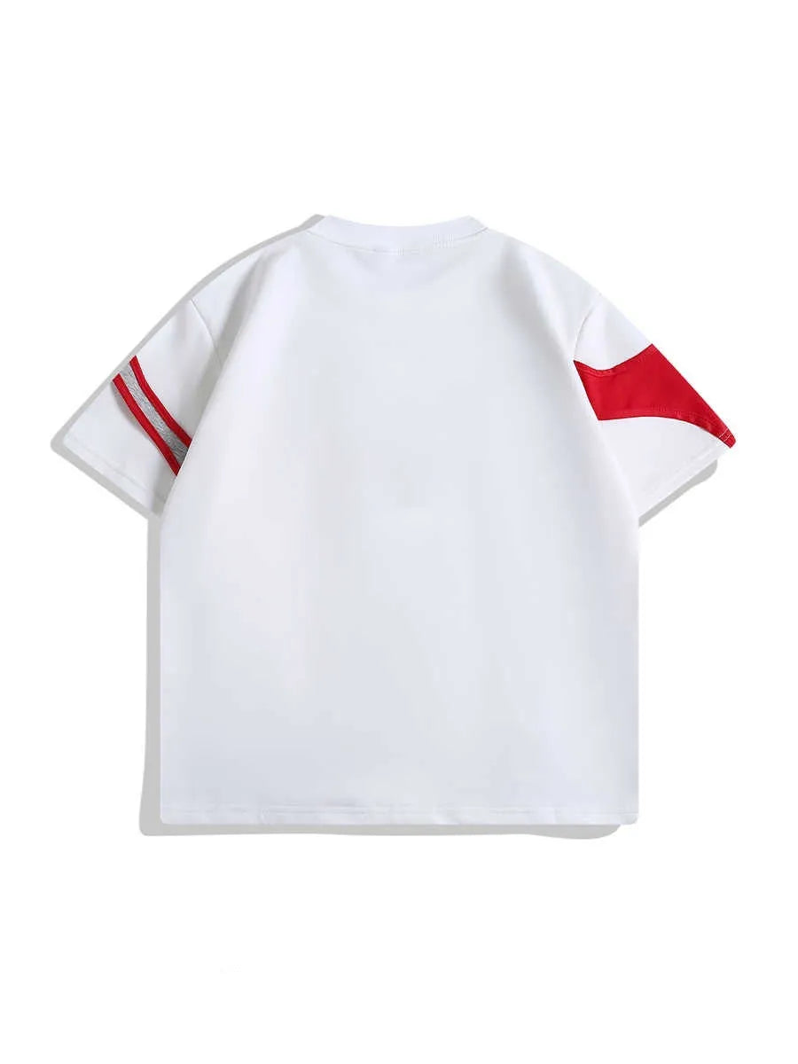 Men's black loose-fit T-shirt showing padded shoulder detail with double-layer stitching construction