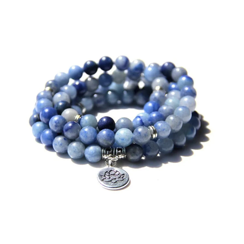 Women's vintage-style bracelet with a natural stone angel echeveria lotus pendant on a chain.