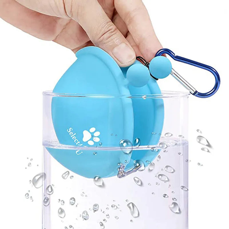 Yellow silicone dog treat bag with hook and loop closure for training and walks